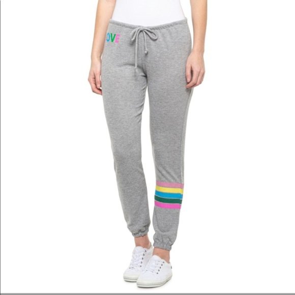 🆕Anthro Chaser LOVE Rainbow Stripe Jogger Pants - Picture 4 of 6